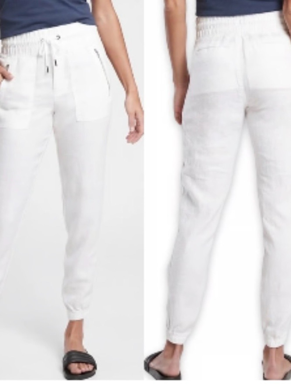 Athleta Women Size 2 White Cabo Linen Jogger Pants Resort Vacation Beach Travel